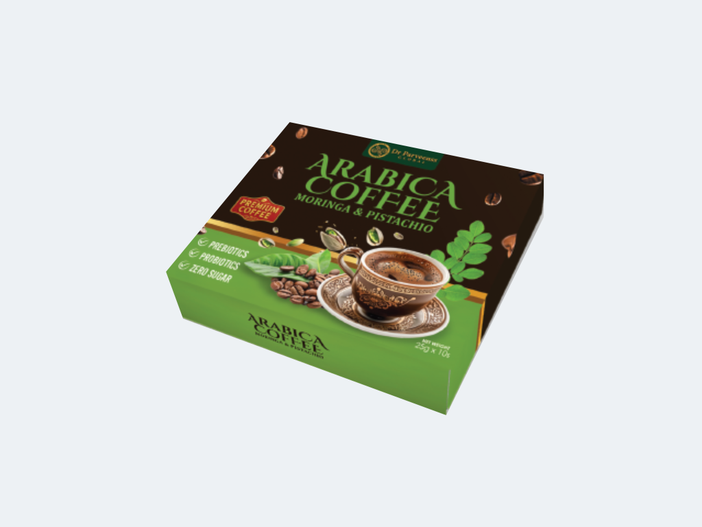 COFFEE WITH MORINGA, PISTACHIO, PREBIOTICS, PROBIOTICS, ZERO SUGAR (10 sachets, 25g each)